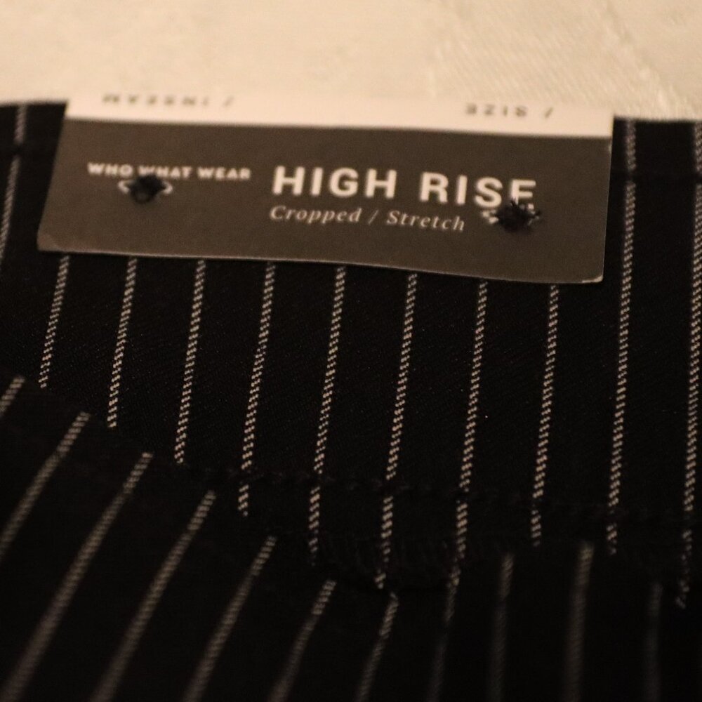 Who What Wear Pinstripe cropped stretch jet black white 14/27 inseam pant New - Picture 3 of 11